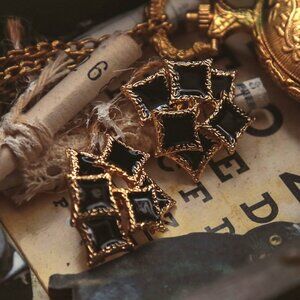 Vintage Black Drip oil Double Layer Square Stud Earrings For Women Geometric